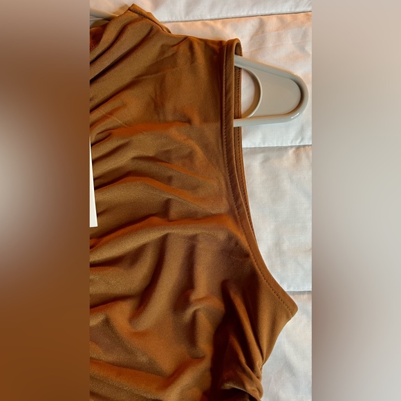 NWT Calvin Klein Camel colored ruched sleeveless blouse. Various sizes. - Picture 9 of 9